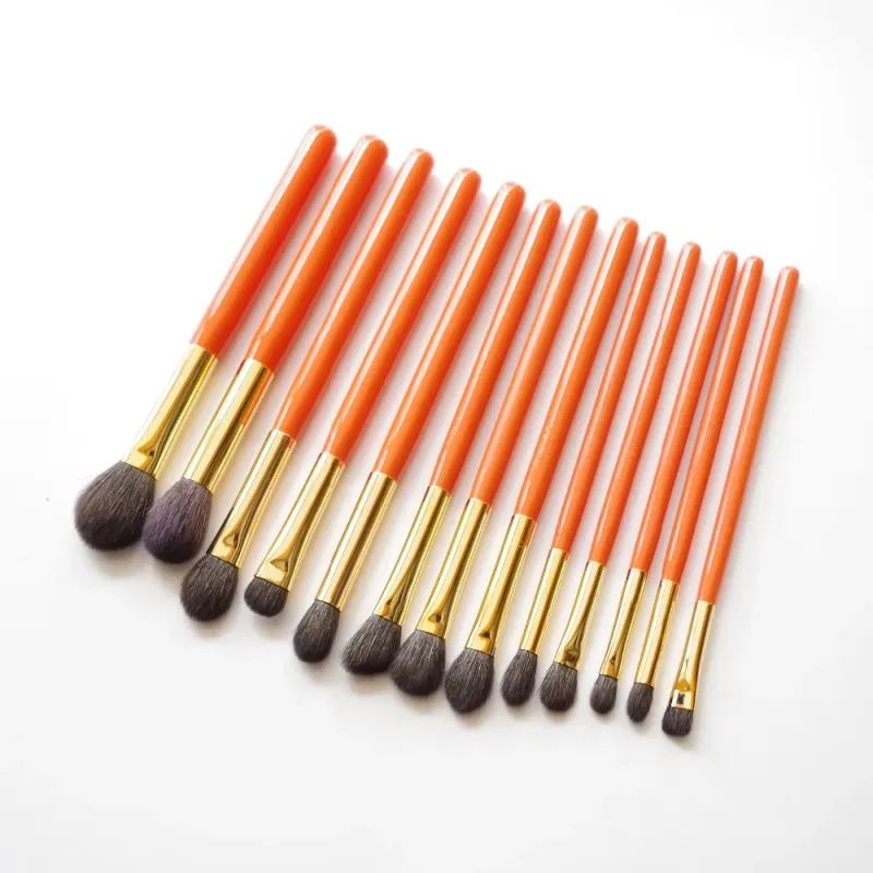 Kit profissional de pincéis de maquiagem artesanal, macio, esquilo azul, cabelo de cabra, sombra, pincel de mistura, cabo laranja, conjunto de pincéis de maquiagem
