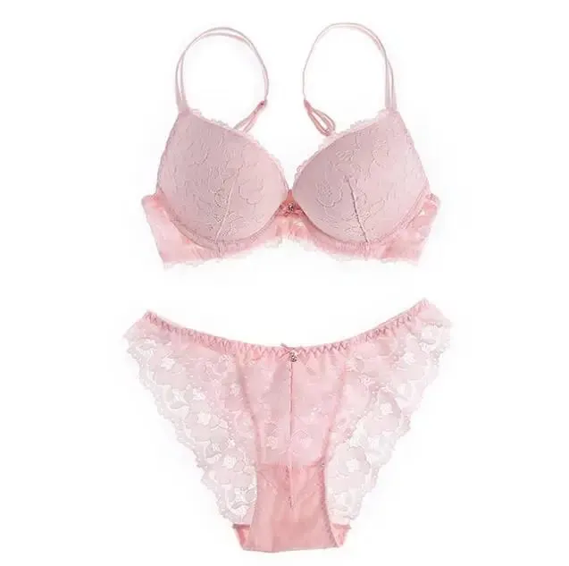 Push Up Bra Set Embroidery Lace Bra and Panties Set Thick Cup U Backless Everyday Lingerie Underwear Women Brassieres