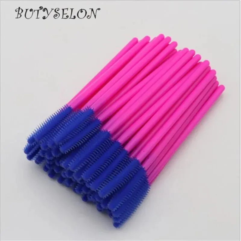 Pincéis descartáveis ​​de silicone para cílios, 50 peças, aplicador de rímel, pente de sobrancelha, microbrush, suprimentos de extensão de cílios, ferramentas de maquiagem