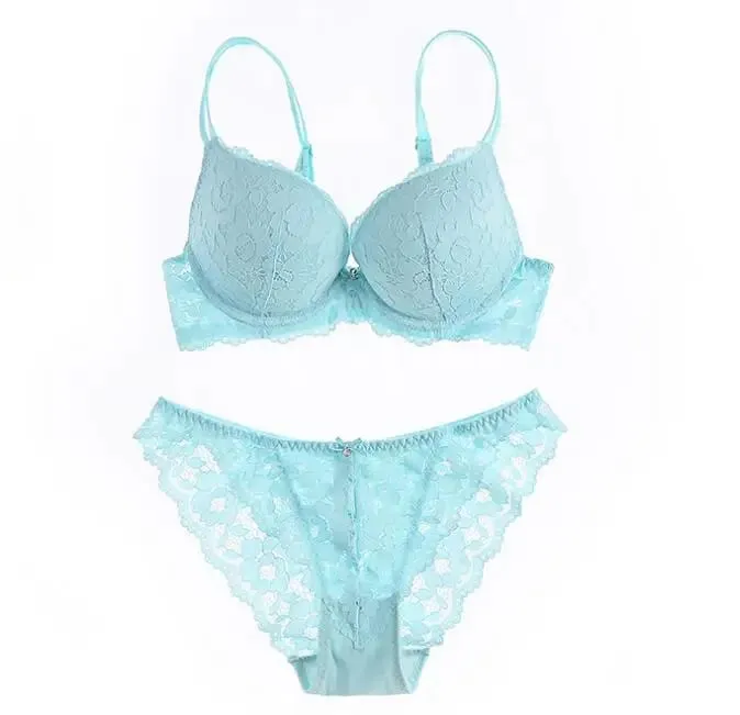 Push Up Bra Set Embroidery Lace Bra and Panties Set Thick Cup U Backless Everyday Lingerie Underwear Women Brassieres