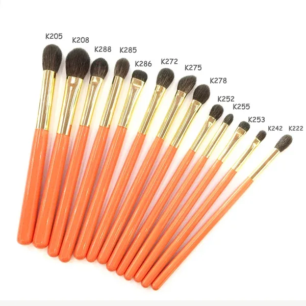 Kit profissional de pincéis de maquiagem artesanal, macio, esquilo azul, cabelo de cabra, sombra, pincel de mistura, cabo laranja, conjunto de pincéis de maquiagem