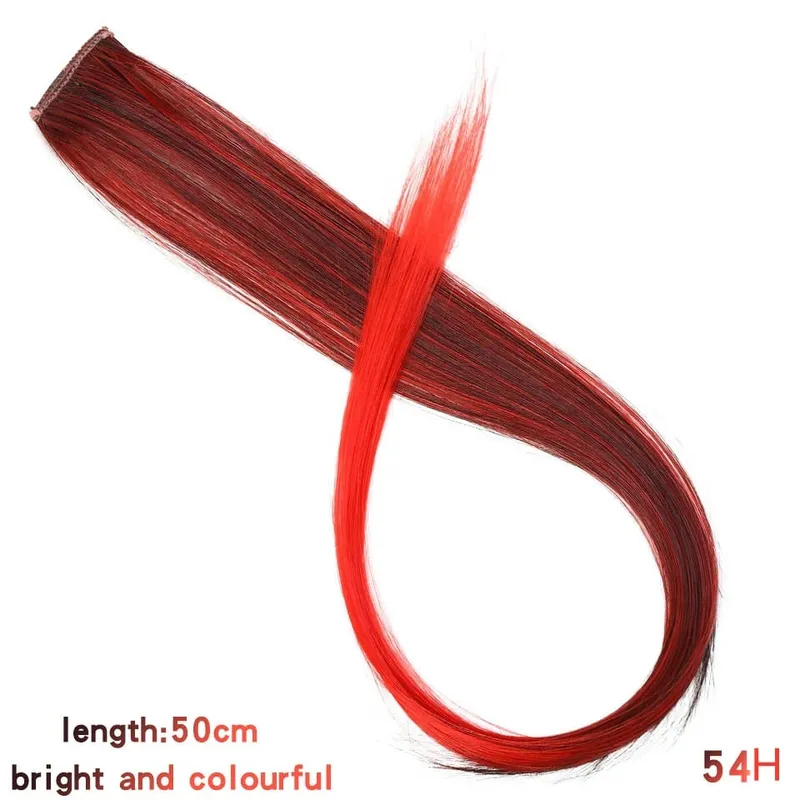 22 Inch Synthetic Colored Highlight Hair Extensions Rainbow Long Straight Hairpieces for Women Kids Girls Purple Pink Blue