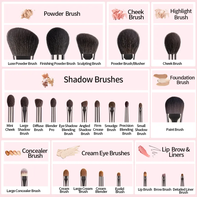 Ovw conjunto de pincéis de maquiagem, ferramentas profissionais, pó de cabra, blush, sombra, base de mistura, cosméticos para maquiagem