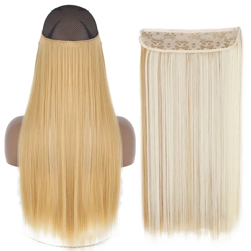 Sintético sem clipe de onda extensões de cabelo escondido segredo falso peça de cabelo uma peça linha de peixe falso pedaço de cabelo — image 24