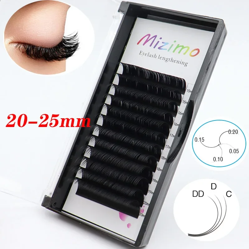 Mizimo cílios postiços de vison 10mm-25mm c/d, cílios postiços únicos enxertados, cílios postiços pretos com flores estendidas naturais, maquiagem para os olhos