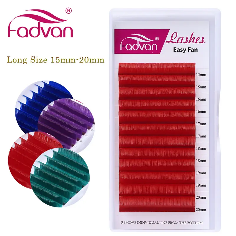 Fadvan Long 15-20mm Easy Fanning Makeup Lashes Mixed 8-14mm Colored False Eye Lashes Extensions Green/Purple/Red/Blue Color Lash