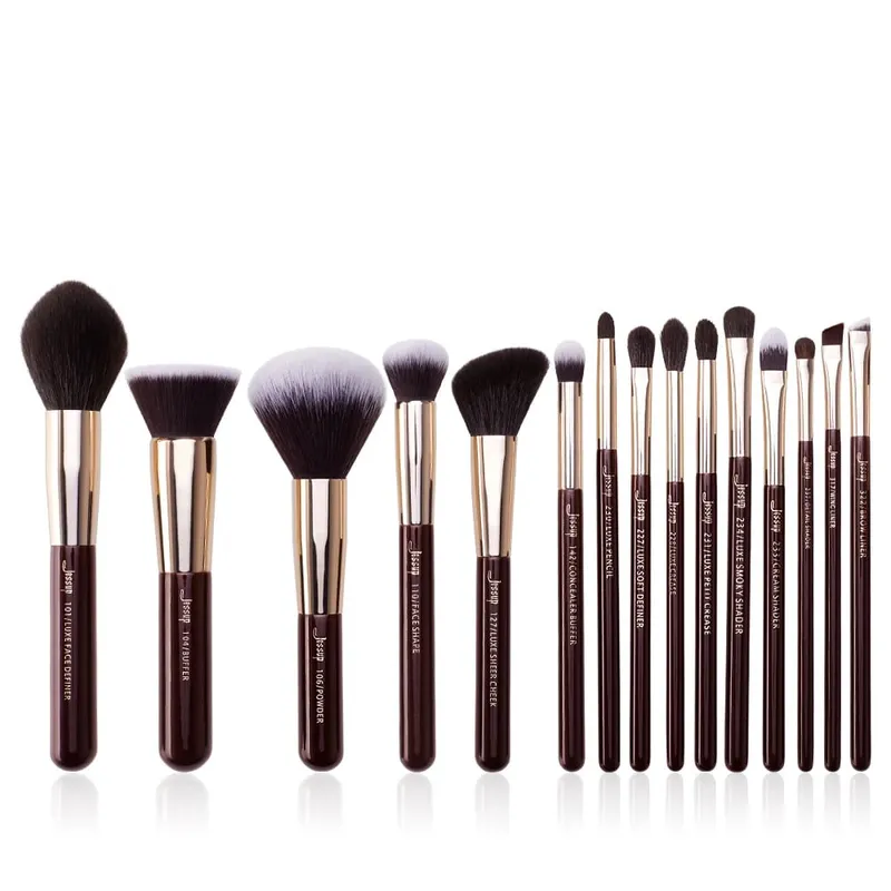 Jessup conjunto de pincéis de maquiagem, 15 peças, pincel de maquiagem profissional, base, pó, sombra, liquidificador, forro, blusher, brochas
