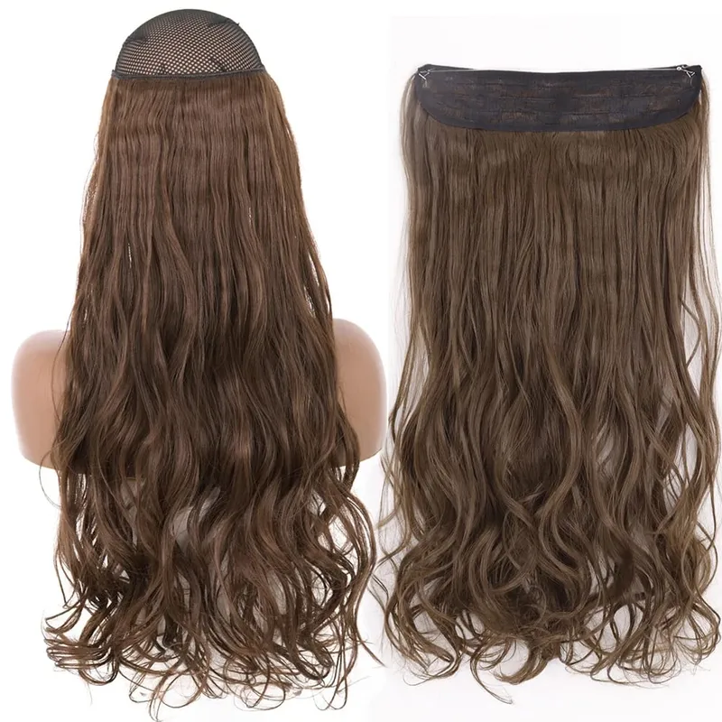 Sintético sem clipe de onda extensões de cabelo escondido segredo falso peça de cabelo uma peça linha de peixe falso pedaço de cabelo — image 42