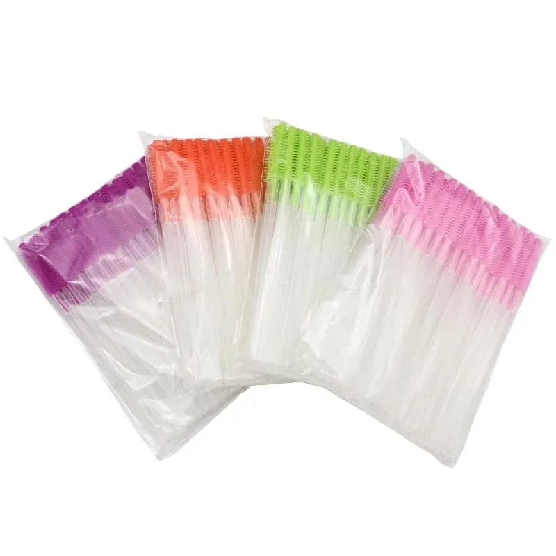 Pincéis descartáveis ​​de silicone para cílios, 50 peças, haste transparente, rímel, escova para cílios, extensão de cílios, ferramentas de maquiagem, imperdível