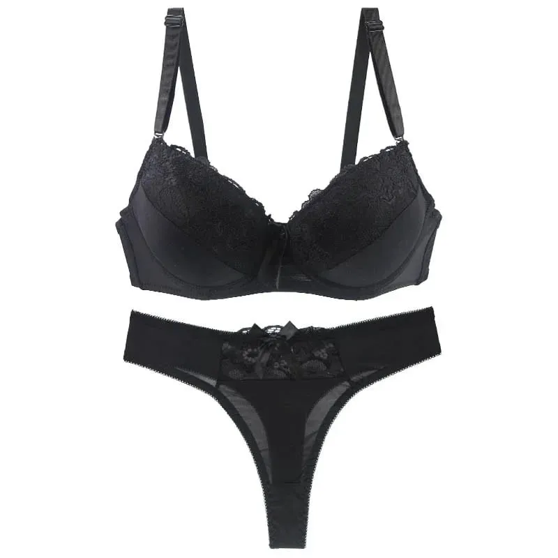 DaiNaFang New Sexy Push Up Bra Sets Padded Solid Lace Underwear For Women BCDE Cup Plus Size Female Lingerie