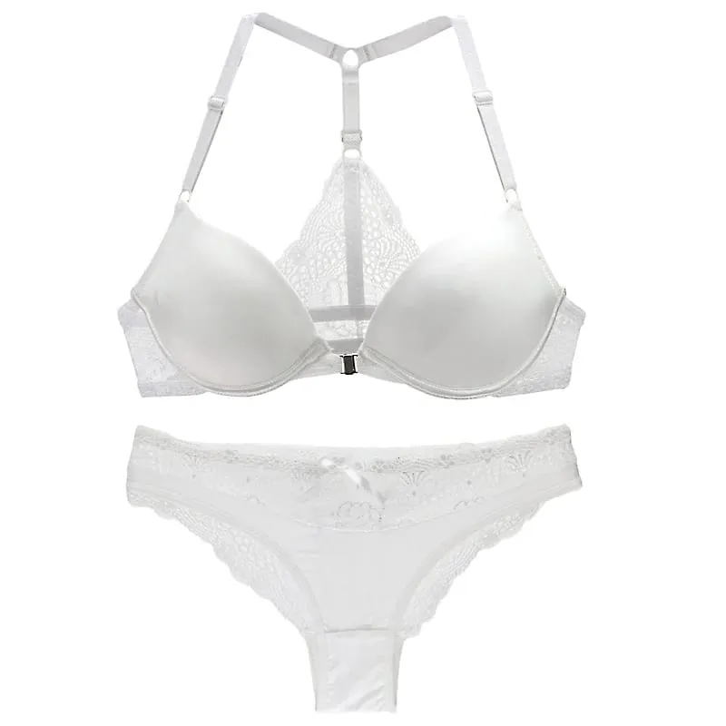 2022 novo sexy halter profundo v push up sutiãs conjunto sólido arco suave decorativo roupa interior feminina ab cup meninas lingerie
