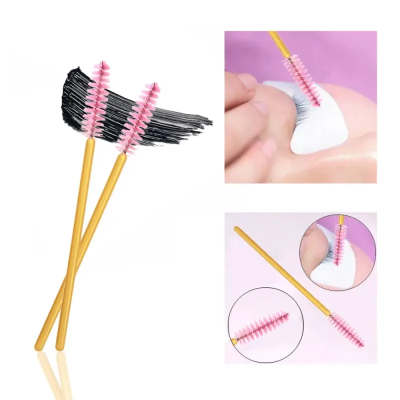 50 件/包拋棄式微型睫毛刷睫毛膏抹棒刷梳眼睫毛刷化妝工具金柄