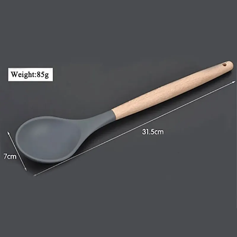 Silicone mundo cozinhar utensílios de cozinha ferramenta de silicone com alça multifuncional de madeira antiaderente espátula colher escova