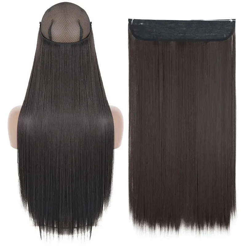 Sintético sem clipe de onda extensões de cabelo escondido segredo falso peça de cabelo uma peça linha de peixe falso pedaço de cabelo — image 10