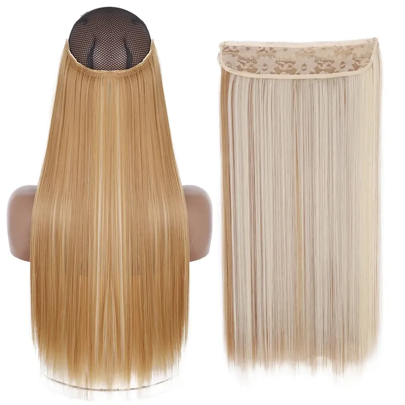 Sintético sem clipe de onda extensões de cabelo escondido segredo falso peça de cabelo uma peça linha de peixe falso pedaço de cabelo — image 26