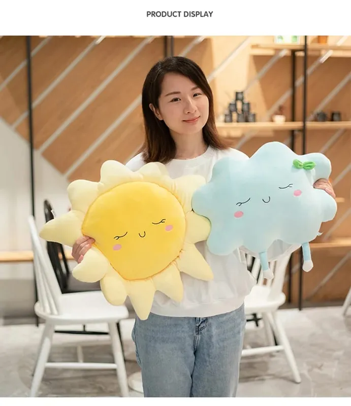 Bonito sol nuvem travesseiro de pelúcia recheado macio criativo pelúcia sol nuvem brinquedo carro travesseiro decoração para casa crianças brinquedos