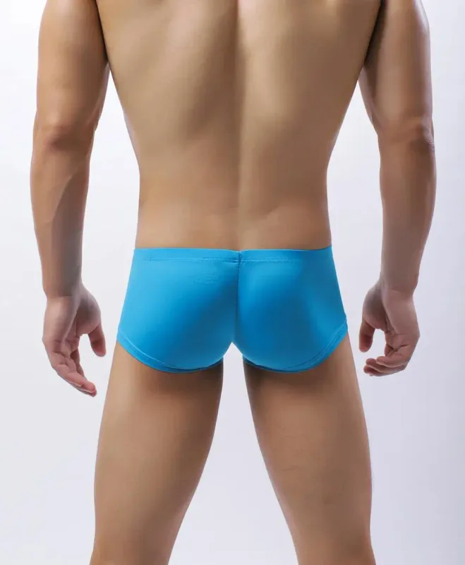 Cueca boxer masculina sexy, sólida, fina, seda gelo, respirável, cintura baixa, bolsa convexa em u, cueca masculina