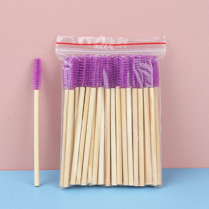Pincéis descartáveis ​​para cílios, 50 peças, alça de bambu, extensão de cílios, aplicador de rímel, ferramentas de maquiagem feminina