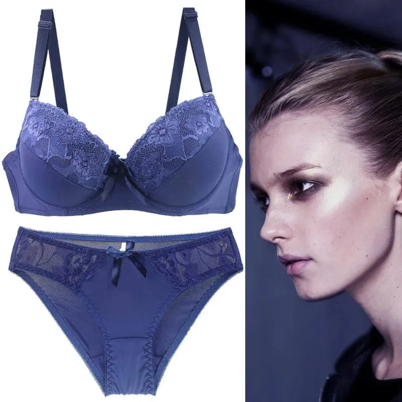 2021 novas mulheres push up conjuntos de sutiã íntimos rendas tangas roupa interior arco sólido 70-105 bcde copo feminino plus size lingerie — image 6