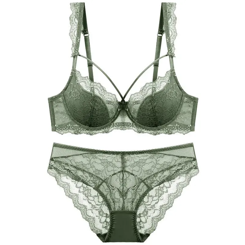 Thin Lined Plus Size Lace Bra and Panties Set Underwear with Bandage Women Push Up Lingerie A B C D E Cup 95C 95D
