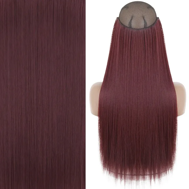 Synthetic No Clip Invisible Wire Hair Extensions Straight Black Blonde One Piece False Hairpiece Hair Extension — image 30