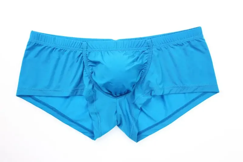 Cueca boxer masculina sexy, sólida, fina, seda gelo, respirável, cintura baixa, bolsa convexa em u, cueca masculina