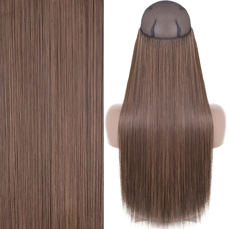 Synthetic No Clip Invisible Wire Hair Extensions Straight Black Blonde One Piece False Hairpiece Hair Extension — image 11