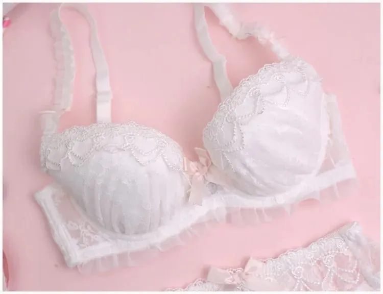 Meninas renda solúvel em água seção fina lingerie confortável reunir conjunto sutiã senhoras roupa interior de cor sólida bonito e sexy bralette — image 6