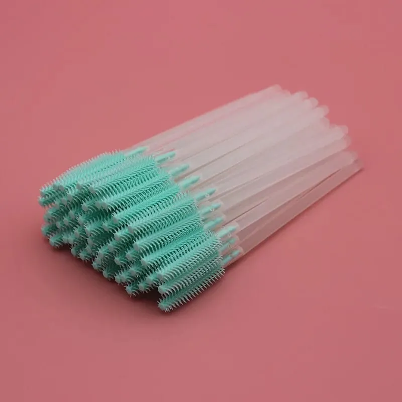 Pincéis descartáveis ​​de silicone para cílios, 50 peças, haste transparente, rímel, escova para cílios, extensão de cílios, ferramentas de maquiagem, imperdível