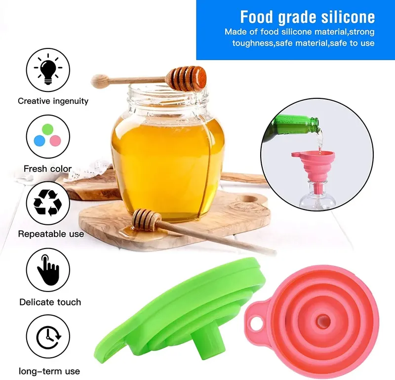 3 pc silicone dobrável funil cozinha do agregado familiar cozinhar ferramentas portátil vinho mini portátil pote de óleo funil