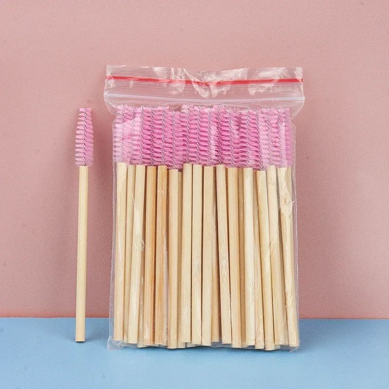 Pincéis descartáveis ​​para cílios, 50 peças, alça de bambu, extensão de cílios, aplicador de rímel, ferramentas de maquiagem feminina