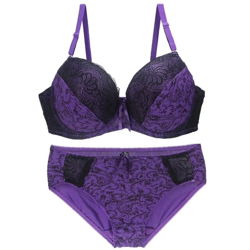 New Sexy Lace Shoulder Strap Bras Set Ladies Push Up Large Size Lingerie Plus Underwire BCDE Cup Underwear
