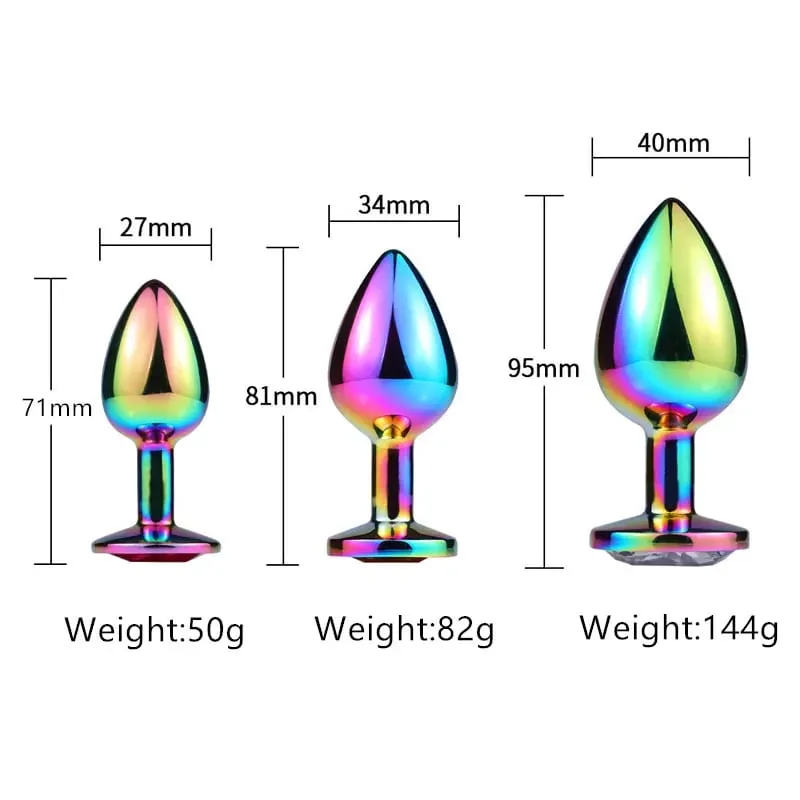 Arco-íris rosa ouro rosa pequeno tamanho médio conjunto forma de coração cristal metal contas anal butt plug jóias brinquedo sexual para o sexo feminino masculino