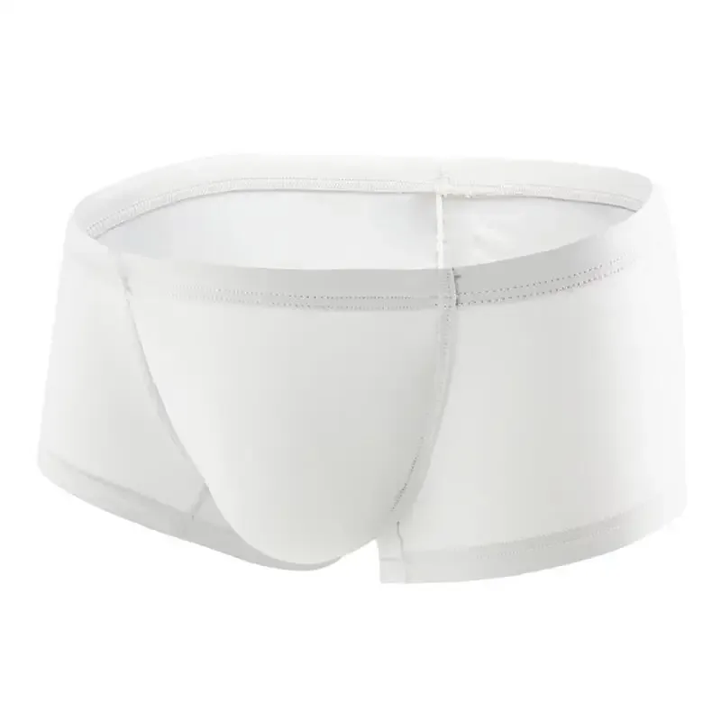 Cueca boxer masculina sexy, sólida, fina, seda gelo, respirável, cintura baixa, bolsa convexa em u, cueca masculina