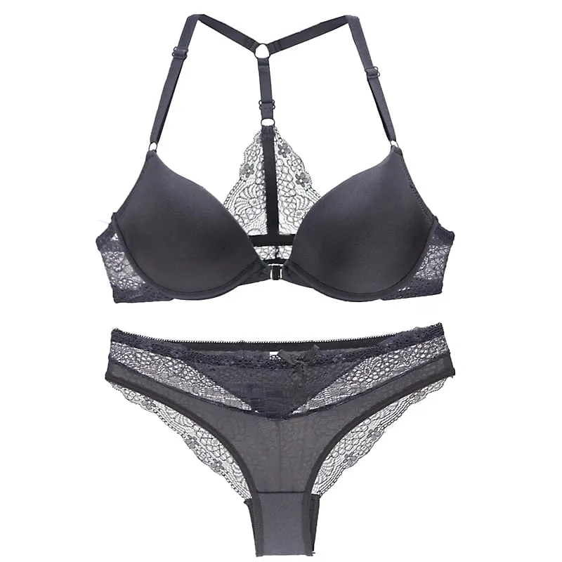 2022 novo sexy halter profundo v push up sutiãs conjunto sólido arco suave decorativo roupa interior feminina ab cup meninas lingerie