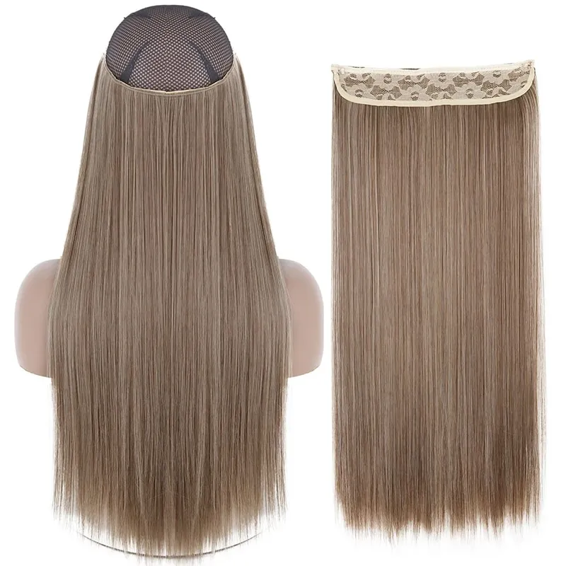 Sintético sem clipe de onda extensões de cabelo escondido segredo falso peça de cabelo uma peça linha de peixe falso pedaço de cabelo — image 33