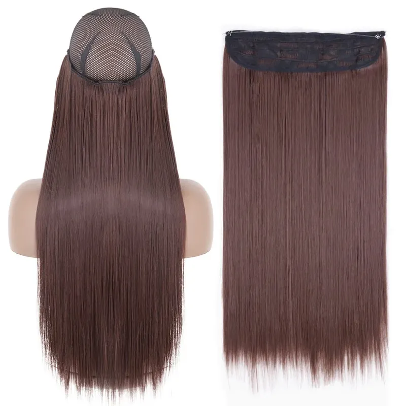 Sintético sem clipe de onda extensões de cabelo escondido segredo falso peça de cabelo uma peça linha de peixe falso pedaço de cabelo — image 28