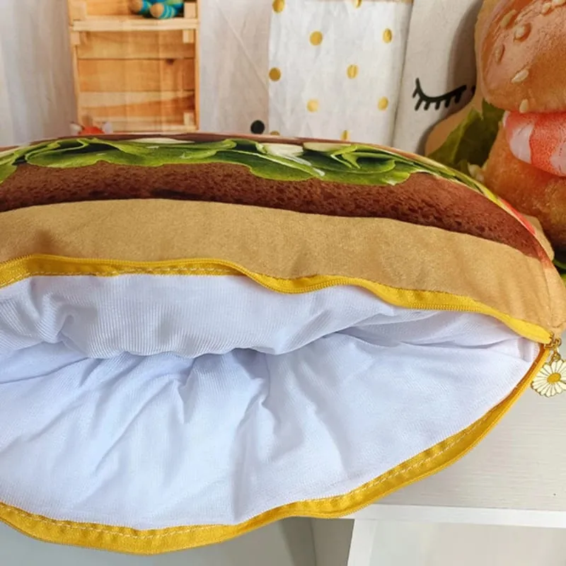 Lifelike Plush Hamburger Pillow Toy Simulation Stuffed Fast Food Hamburger Throw Pillow with Blanket 2 In 1 Cushion