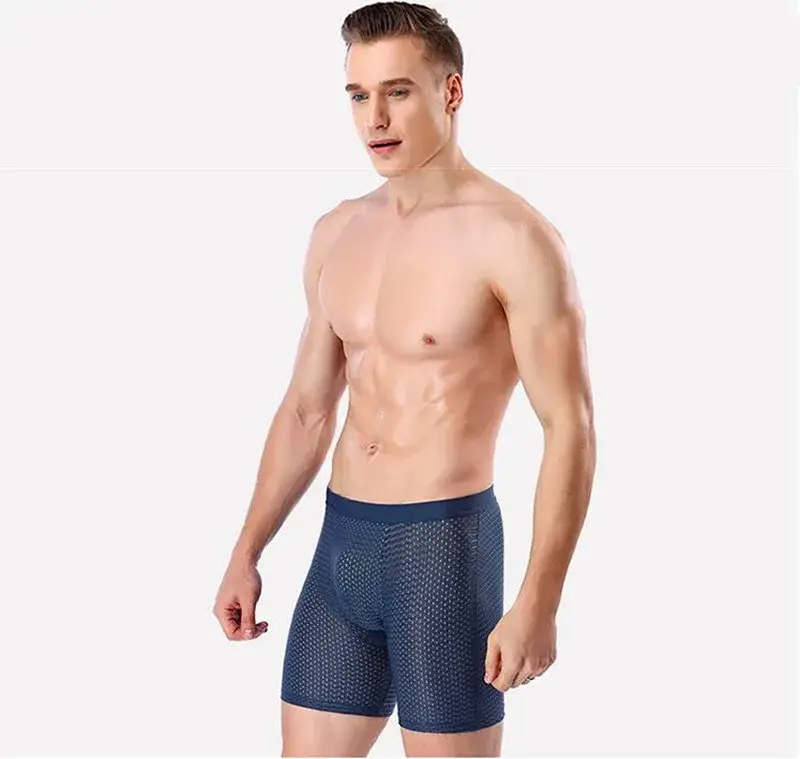 Boxers Briefs Man Ice Silk Shorts Underpants Male Large Size Men's Mesh Panties Breathable Long Boxer For Men Underwear — image 6