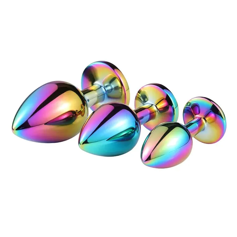 Arco-íris rosa ouro rosa pequeno tamanho médio conjunto forma de coração cristal metal contas anal butt plug jóias brinquedo sexual para o sexo feminino masculino