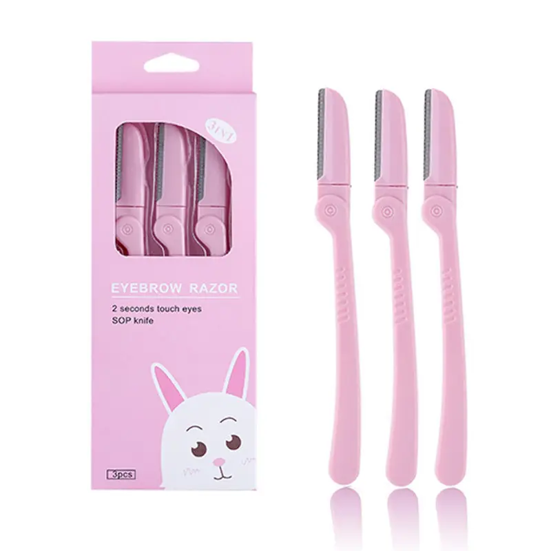 3 pçs/set rosa dobrável sobrancelha trimmer axila cabelo navalha beleza rosto olho sobrancelha shaper barbeador lâminas de aço inoxidável ferramentas maquiagem — image 1