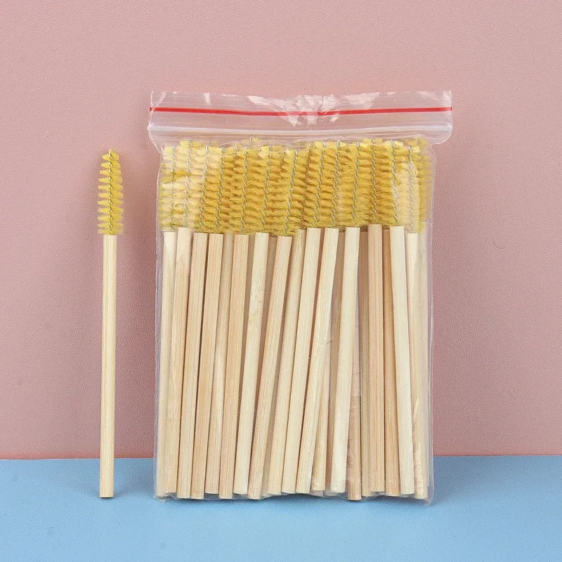 Pincéis descartáveis ​​para cílios, 50 peças, alça de bambu, extensão de cílios, aplicador de rímel, ferramentas de maquiagem feminina
