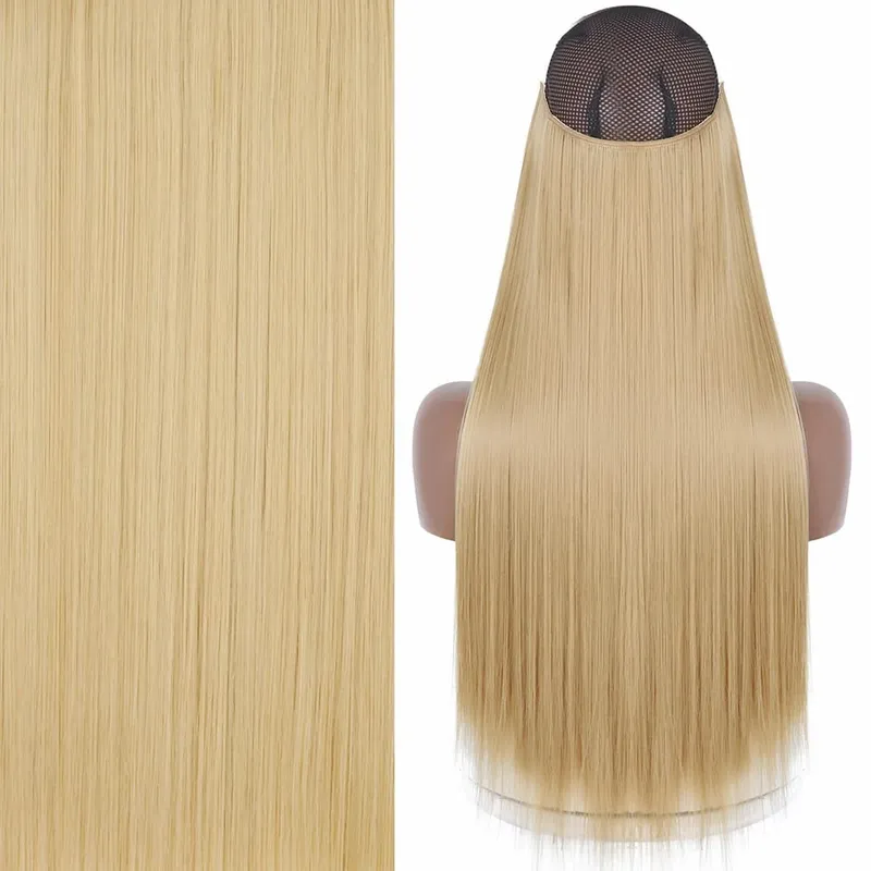 Synthetic No Clip Invisible Wire Hair Extensions Straight Black Blonde One Piece False Hairpiece Hair Extension — image 22