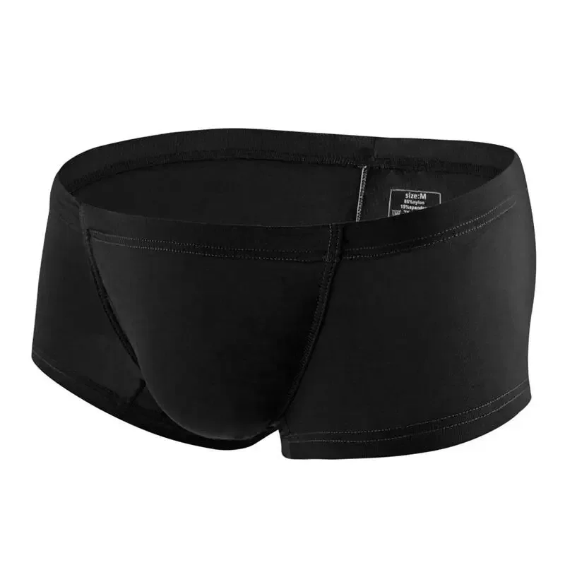 Cueca boxer masculina sexy, sólida, fina, seda gelo, respirável, cintura baixa, bolsa convexa em u, cueca masculina
