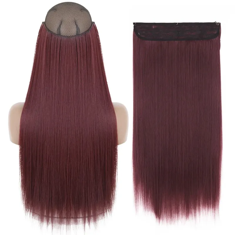 Sintético sem clipe de onda extensões de cabelo escondido segredo falso peça de cabelo uma peça linha de peixe falso pedaço de cabelo — image 30