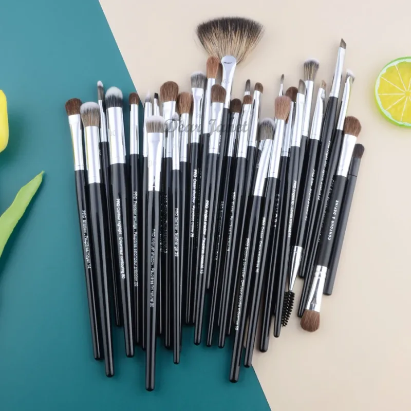 Pincéis de maquiagem série S Pro, pó, base, blush, destaque, pincel de maquiagem, tamanho grande, cabo preto, cabelo sintético, bem feito