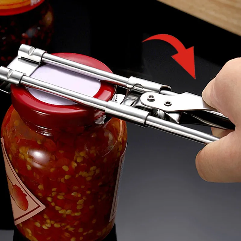 Abridor de frascos multifuncional ajustável, aço inoxidável, profissional, manual, abridor de garrafas, removedor de tampa de vidro, acessórios de cozinha