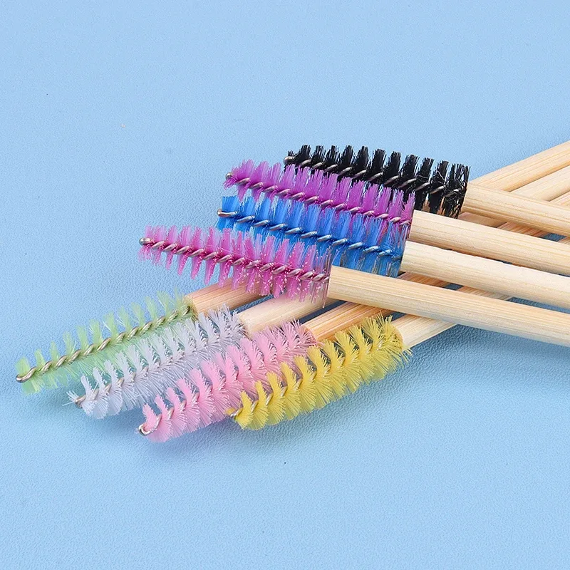 Pincéis descartáveis ​​para cílios, 50 peças, alça de bambu, extensão de cílios, aplicador de rímel, ferramentas de maquiagem feminina