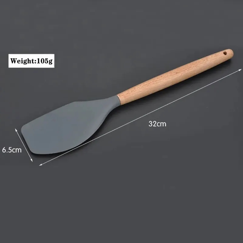 Silicone mundo cozinhar utensílios de cozinha ferramenta de silicone com alça multifuncional de madeira antiaderente espátula colher escova