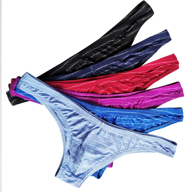 5 Men Sexy Briefs Stripe Bikini Breathable Soft Underwear Cucea Underpants Man Comfortable Gay Pants Cueca Male Panties C903-1